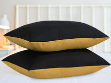 Load image into Gallery viewer, Reversible Poly Cotton Housewife Pillowcases (Pair) - Mustard &amp; Black
