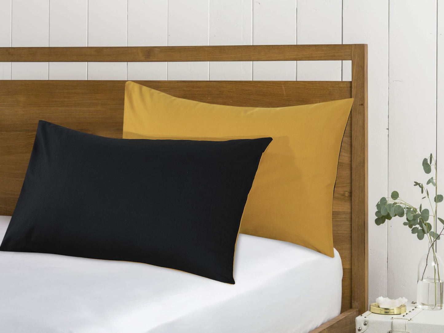 Reversible Poly Cotton Housewife Pillowcases (Pair) - Mustard & Black