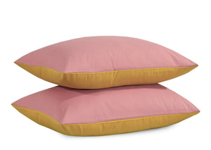 Reversible Poly Cotton Housewife Pillowcases (Pair) - Mustard & Pink
