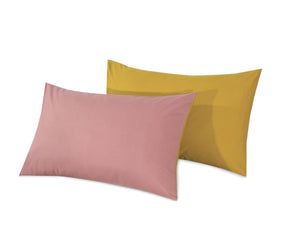 Reversible Poly Cotton Housewife Pillowcases (Pair) - Mustard & Pink