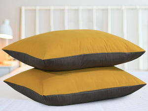 Reversible Poly Cotton Housewife Pillowcases (Pair) - Mustard & Grey