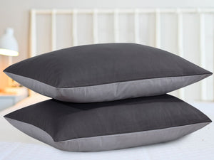 Reversible Poly Cotton Housewife Pillowcases (Pair) - Grey & Charcoal