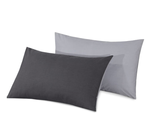 Reversible Poly Cotton Housewife Pillowcases (Pair) - Grey & Charcoal