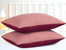 Load image into Gallery viewer, Reversible Poly Cotton Housewife Pillowcases (Pair) - Pink &amp; Burgundy
