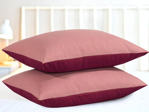 Reversible Poly Cotton Housewife Pillowcases (Pair) - Pink & Burgundy