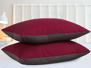 Reversible Poly Cotton Housewife Pillowcases (Pair) - Burgundy & Grey