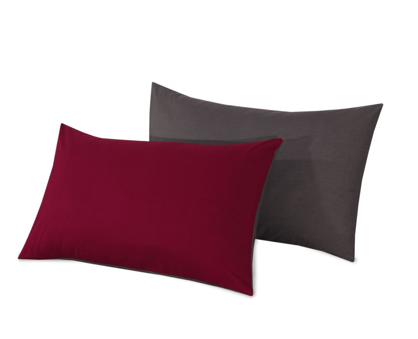 Reversible Poly Cotton Housewife Pillowcases (Pair) - Burgundy & Grey