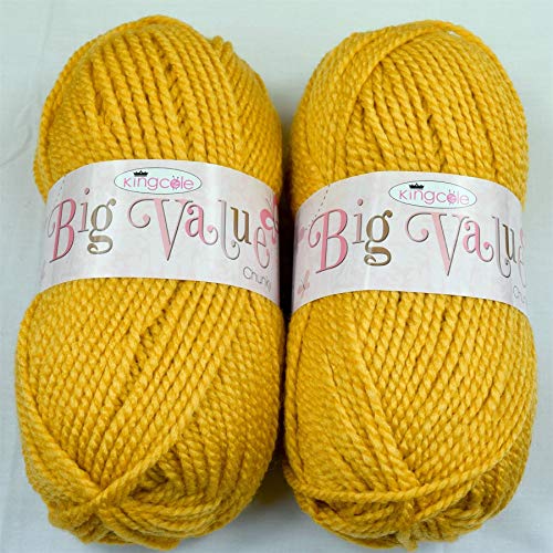 Chunky Knitting Yarn Wool Acrylic Pack of 2 ( 2 x 100g) - Mustard