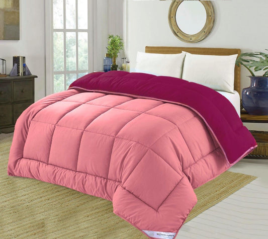 13.5 Tog Box Stitching Reversible Coverless Polycotton Duvet – Pink & Burgundy