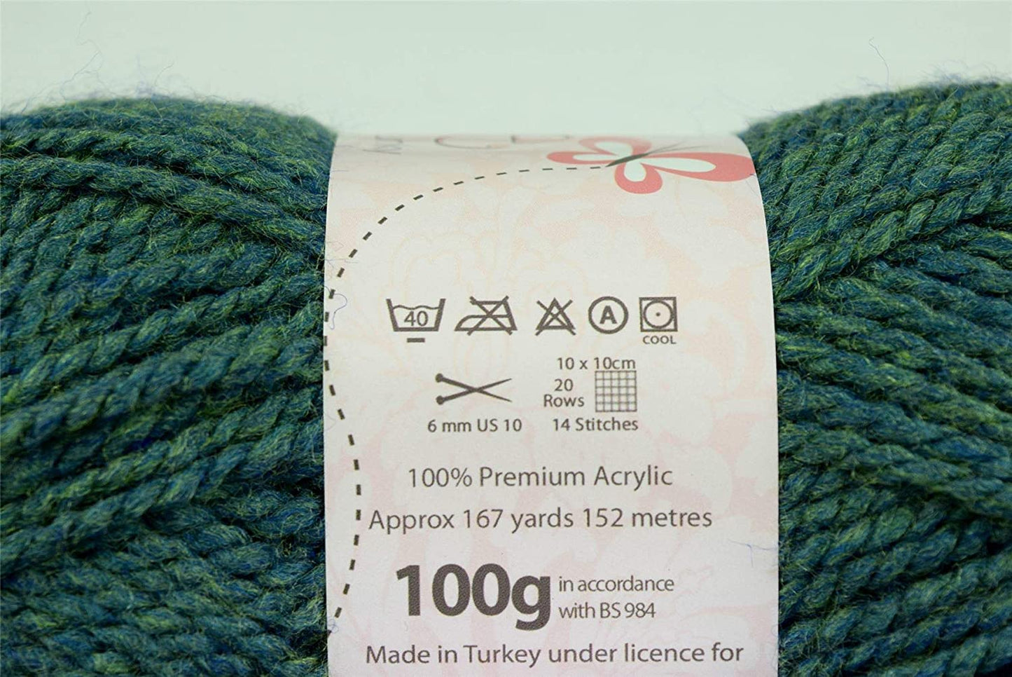 Chunky Knitting Yarn Wool Acrylic Pack of 2 ( 2 x 100g) - Seaspray