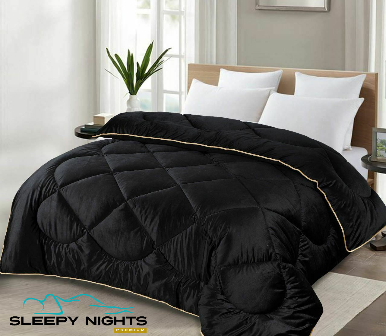 Glamour Opulent Coverless Velvet Duvet Heavy 13.5 Tog Black Gold