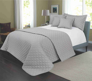 Quilted Bedspread Throw (Set 5 pcs)  Cotton Rich Reversible - Grey