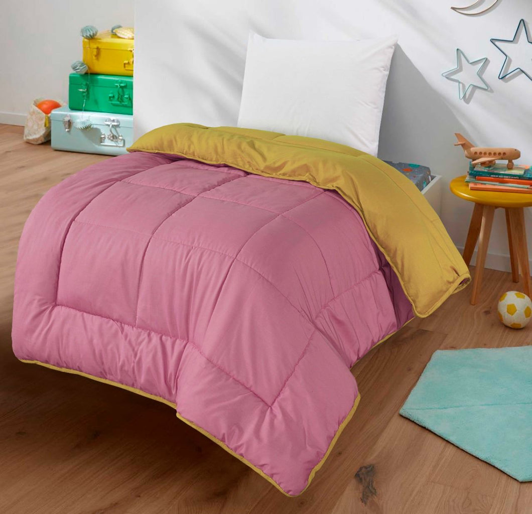Kids Coverless Printed 7.5 tog Washable Quilt with Pillow Set 120 x 150 cm - Pink & Mustard