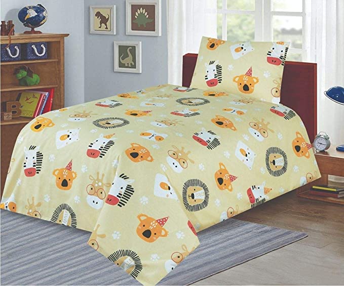Cot Bed Duvet Cover and Pillow Set - Animal Faces