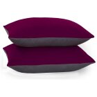 Reversible Poly Cotton Housewife Pillowcases (Pair) - Burgundy & Grey