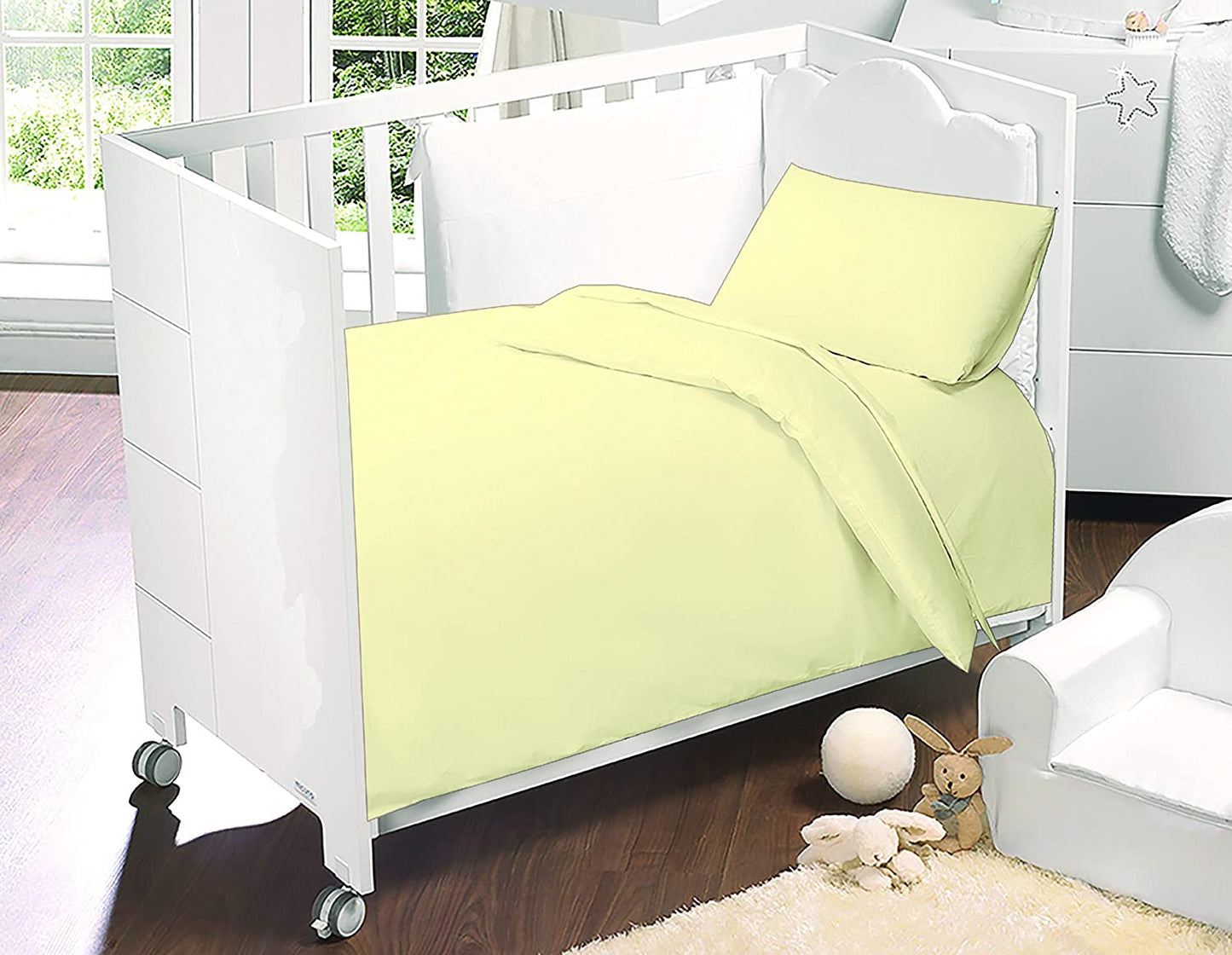 Egyptian Cotton Cot Bed Duvet Cover & Pillowcase Set : Lemon