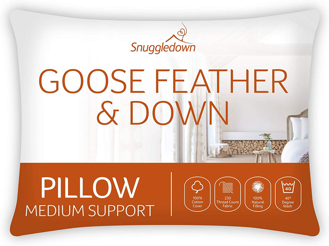 Snuggledown Goose Feather & Down White Pillow Medium Support