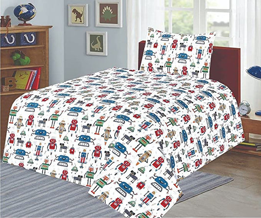 Cot Bed Duvet Cover and Pillow Set - Robots