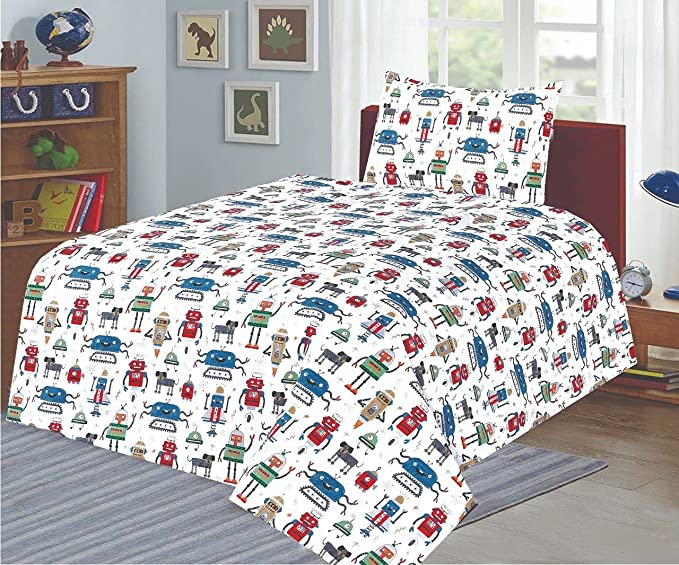 Cot Bed Duvet Cover and Pillow Set - Robots