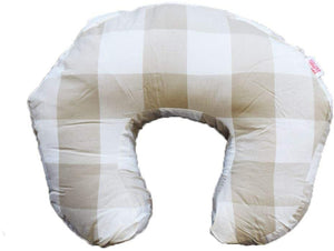 BABY FEEDING/NURSING PILLOW 2 DESIGNS IN 1 EGYPTIAN COTTON COVER - BEIGE CHECK/STRIPES