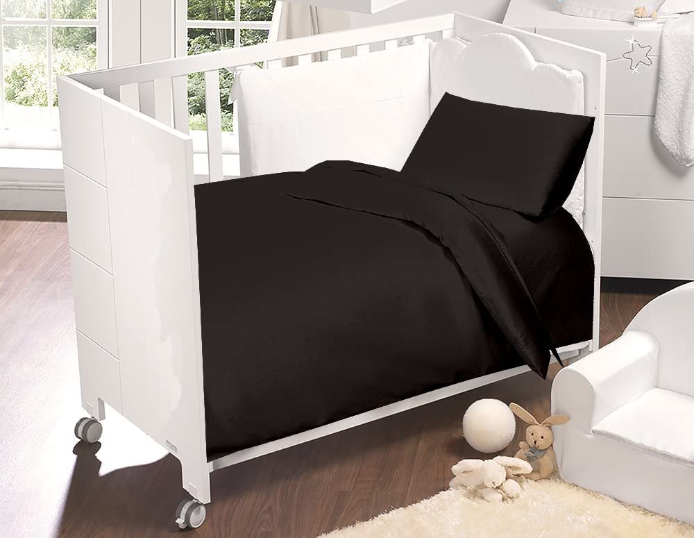 Cot Bed Duvet Cover and Pillow Set - Black